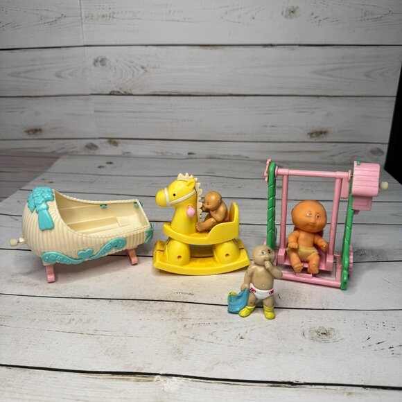 Tomy Cabbage Patch Kids Wind-Up Toy Lot of 5 Rocking Horse Swing Cradle Figures - Picture 1 of 16